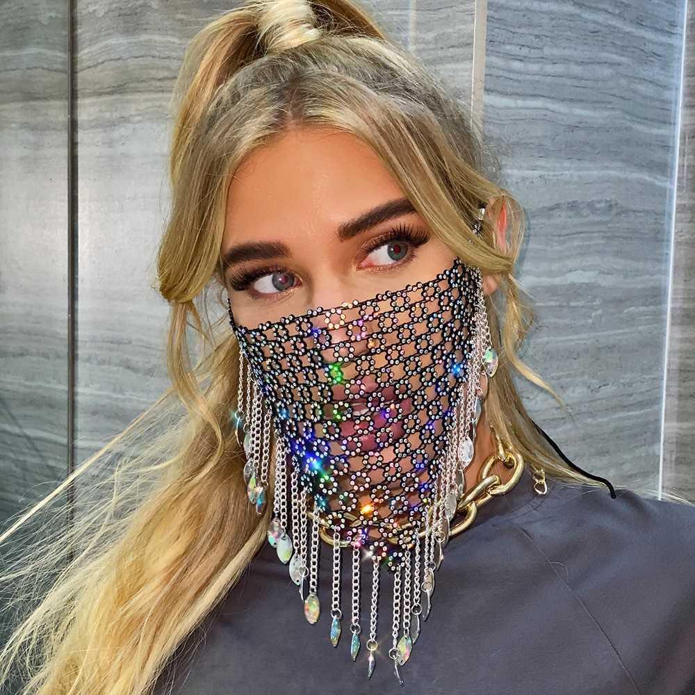 亚马逊派对金属流苏面具欧美水钻亚克力头链舞会面部饰品夜店面罩