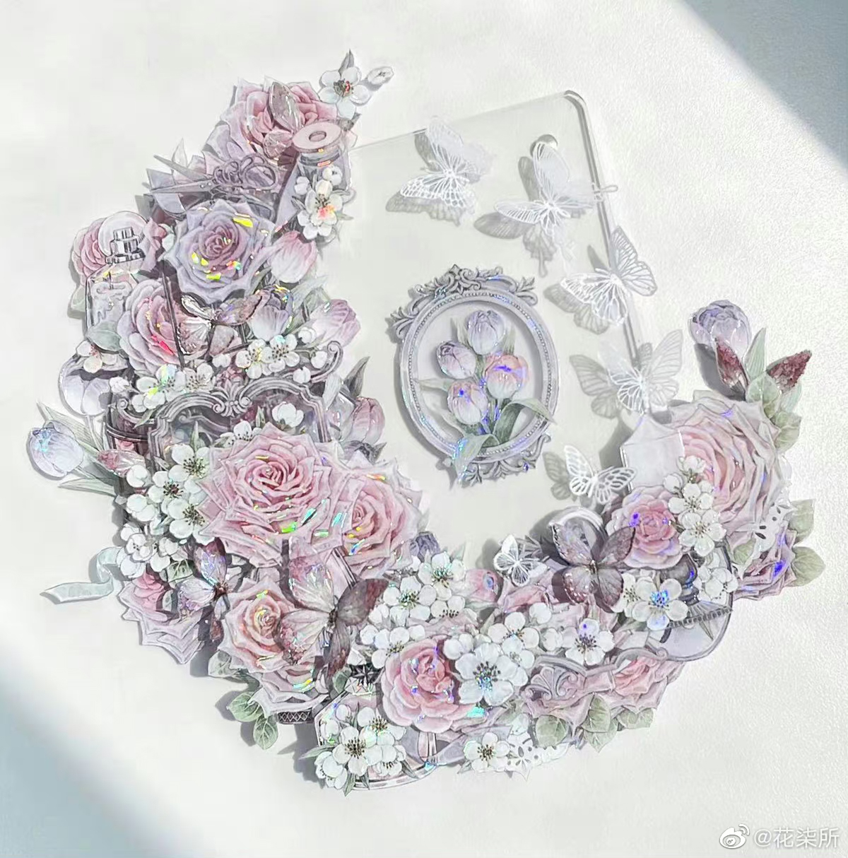 超温柔花柒所特材玫瑰咕卡胶带pet植物花朵清新暗黑手帐素材分装