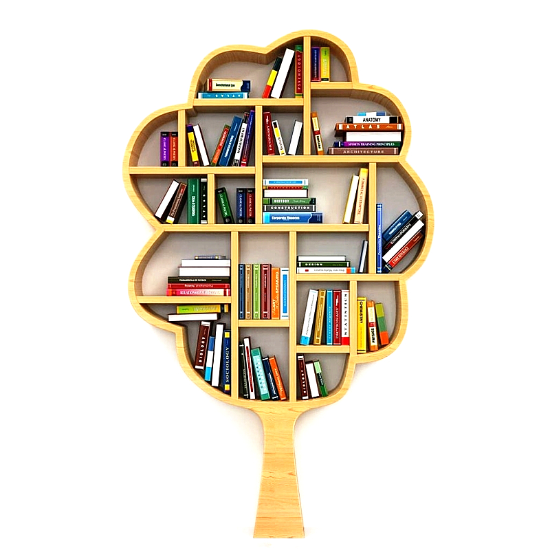 创意简约树形实木书架图书馆墙上书柜展示架幼儿园大厅阅读绘本架