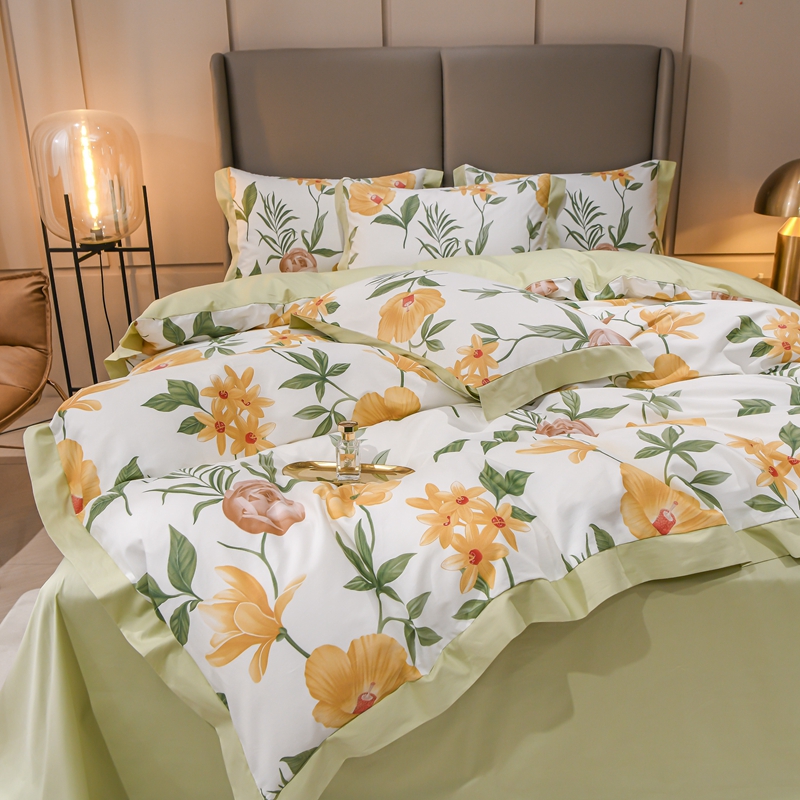 全棉四件套纯棉被套花卉简约套件北欧床单床笠60支床上用品被罩