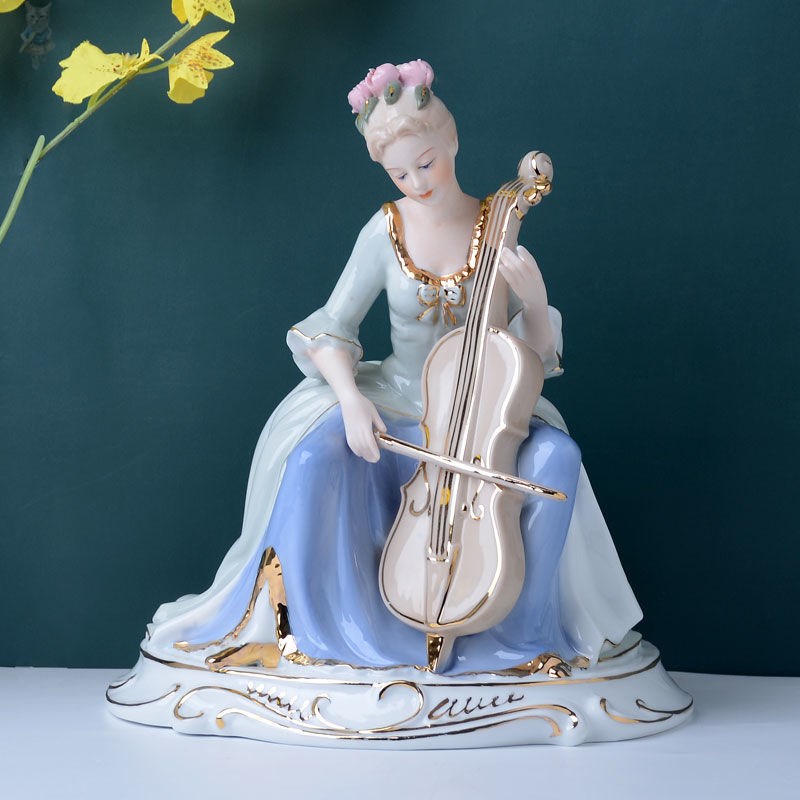 墙上置物架装饰品小摆件小提琴女孩陶瓷人物艺术品创意轻奢家居
