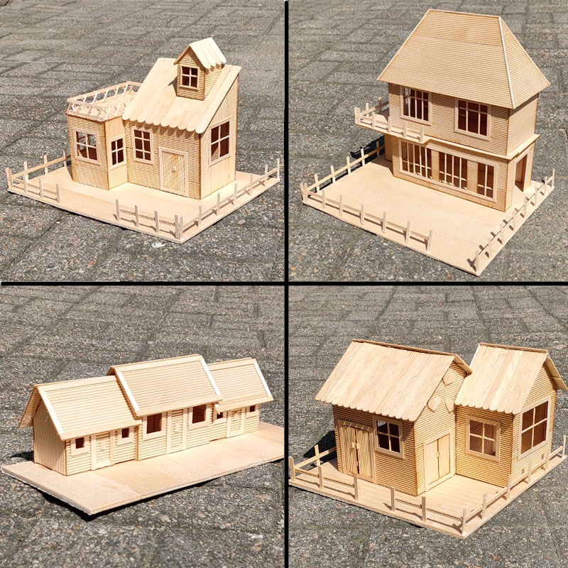 雪糕棒棍木条diy手工制作房子建筑模型材料冰棒棍棒别墅拼装玩具