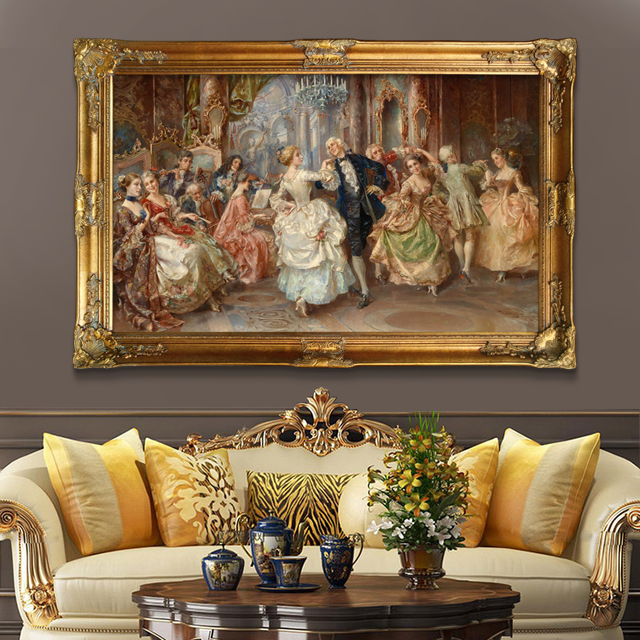 横版大幅欧式宫廷人物油画贵夫人装饰画客厅有框画高清喷绘油画布