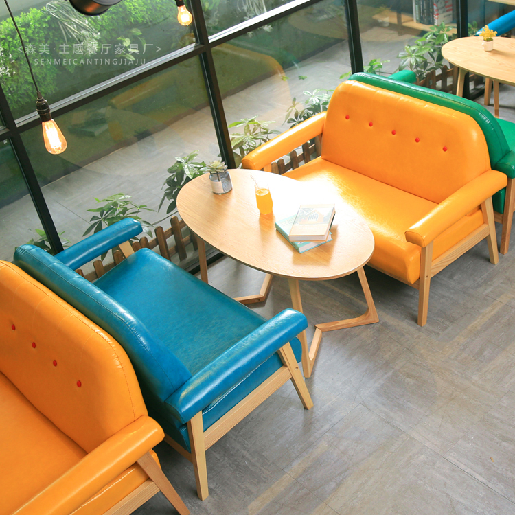咖啡厅西餐厅实木沙发桌椅组合休闲甜品蛋糕店奶茶店洽谈卡座沙发