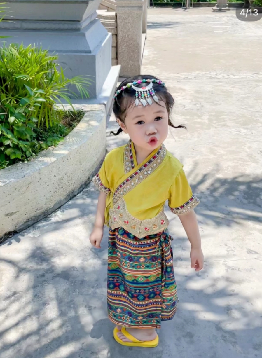 西双版纳傣族服装女童中国风套装洋气夏季两件套民族舞蹈服表演服
