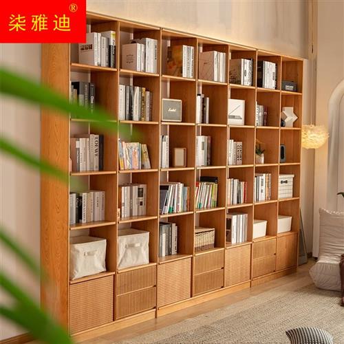 樱桃木去客厅化书柜一面墙定制尺寸定做纯实木家用图书馆书架整墙