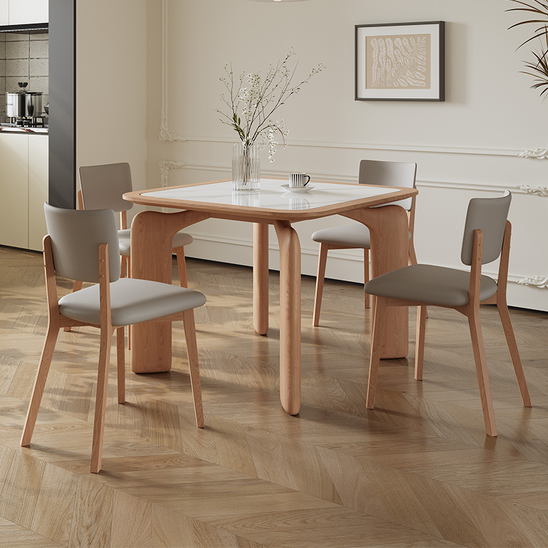 实木餐桌椅组合正方形家用阳台小户型现代简约原木八仙桌岩板饭桌