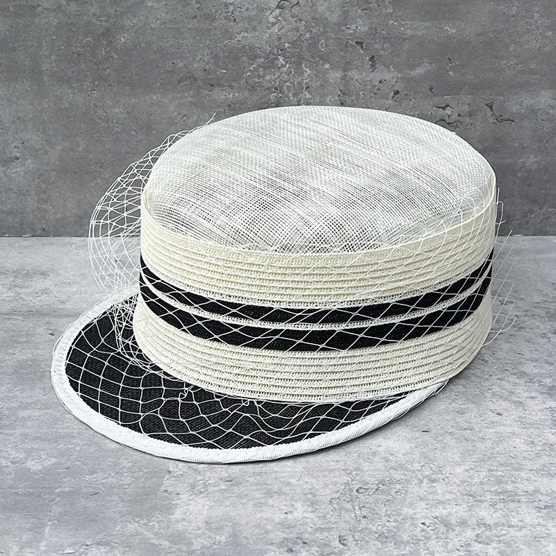 夏季女款凉帽2024年新款欧美时尚潮洋气网纱礼帽透气麻纱马术帽子