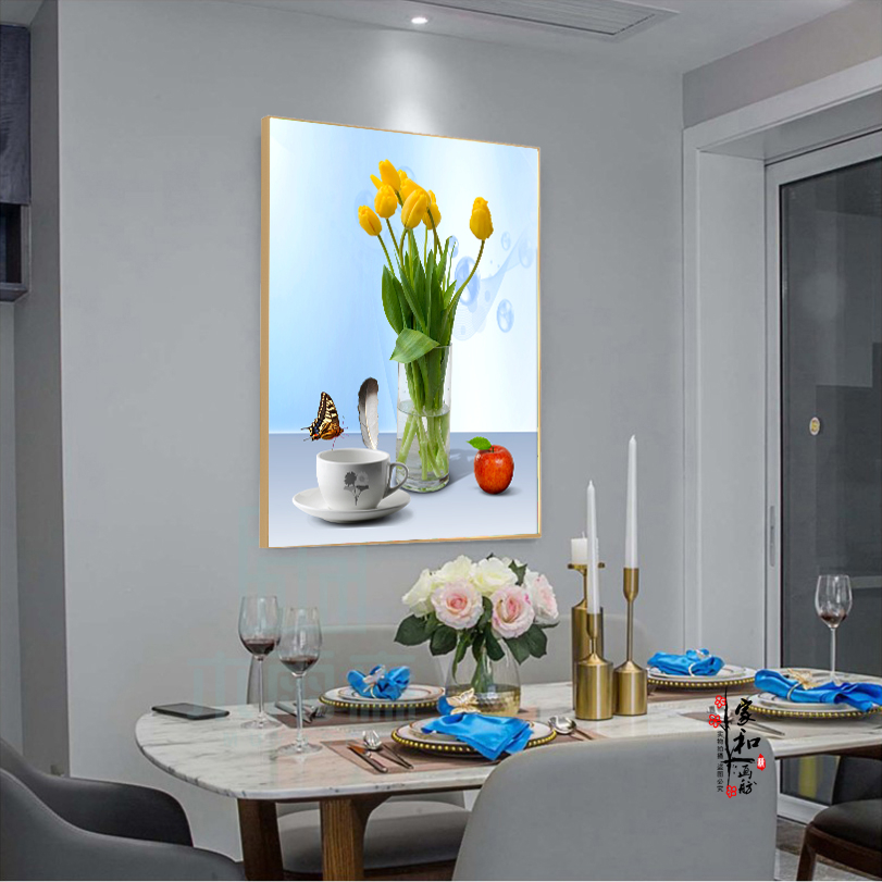 餐厅装饰画饭厅墙壁画厨房酒店挂画现代简约水果酒杯有框单幅竖版