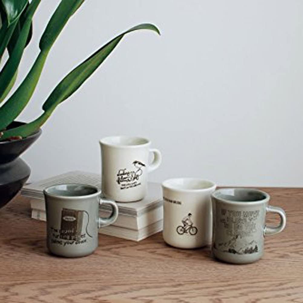 日本产 Kinto日式插画小鸟书籍印字陶瓷咖啡杯茶杯带把手马克杯子