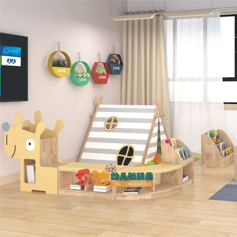 推荐幼儿园儿童区角图书馆阅读室实木动物造型书架收纳柜小狗大象