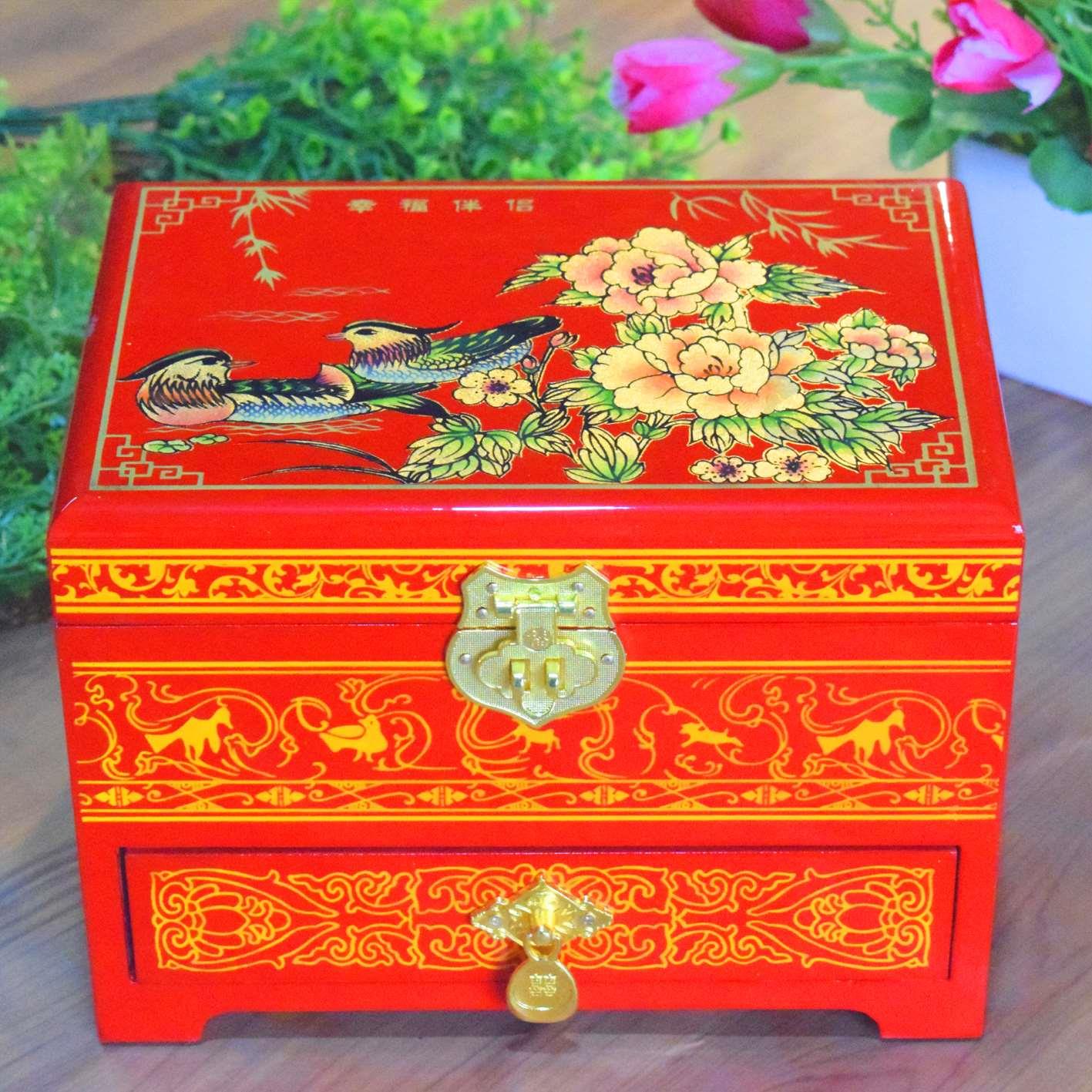正品平遥推光漆器首饰盒结婚礼物木质中国风梳妆盒中式古高档复古