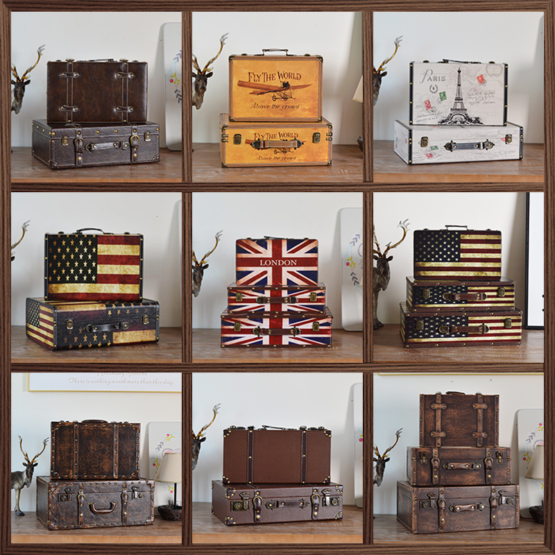 欧式英伦风复古皮箱手提木箱子做旧老式收纳箱装饰箱摄影道具摆件