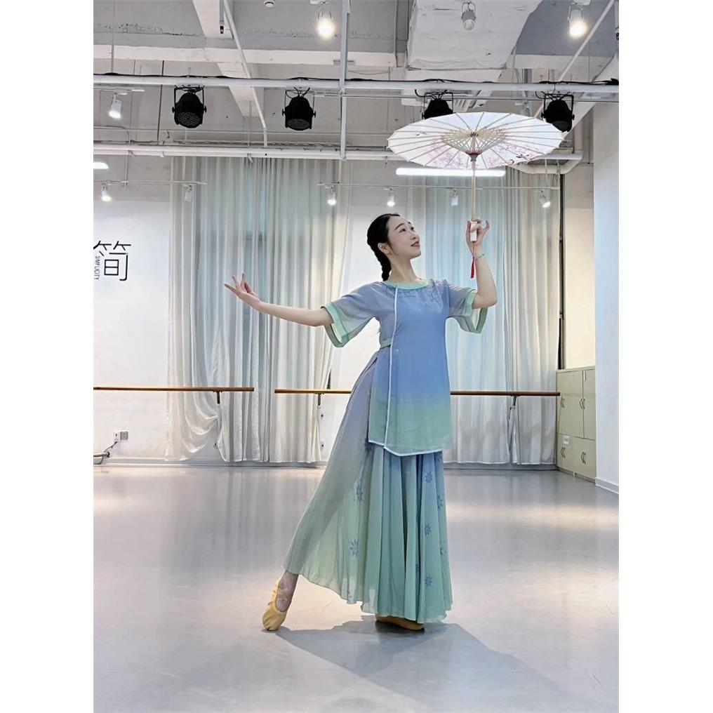 新品夏季诗意唐风古典舞蹈服中国风气质质感外衫裙子两件套表演演