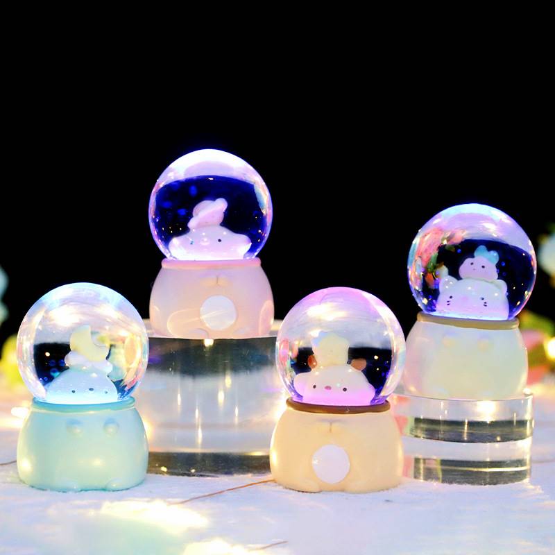 现货星际乐园迷你水晶球树脂摆件卡通萌宠团子发光玻璃小水球