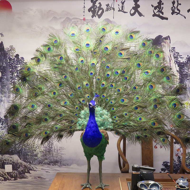 新品仿真孔雀动物摆件创装饰品羽毛工艺品家居婚庆摄影道具蓝孔雀