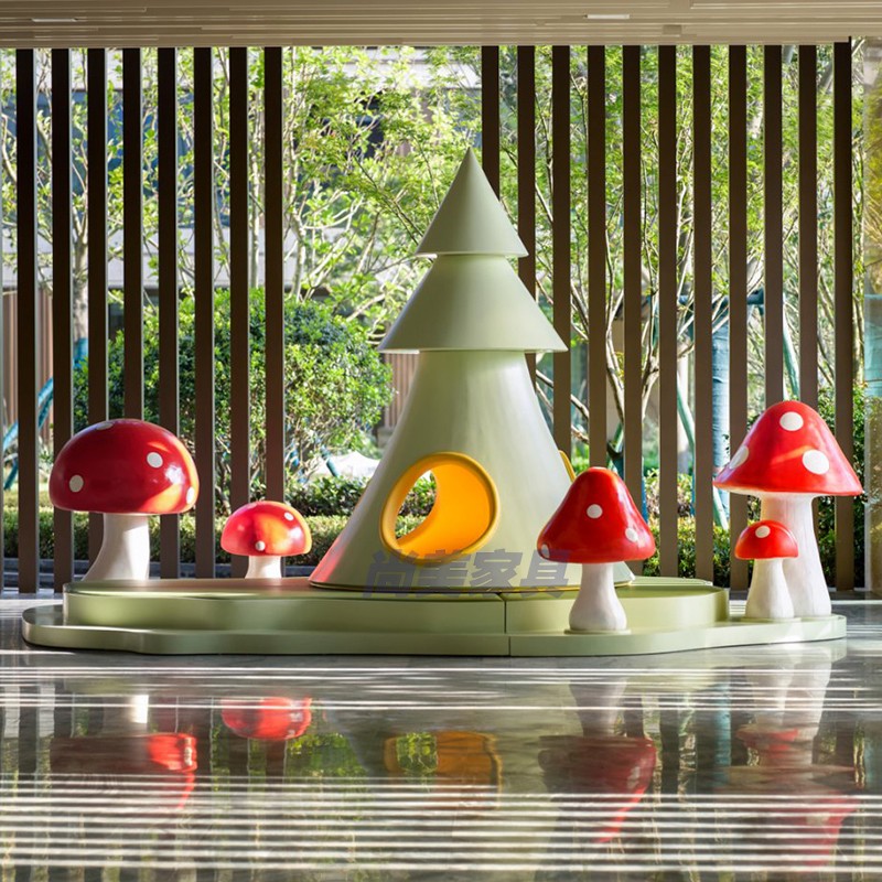 玻璃钢雕塑蘑菇屋造型图书馆拱门书架装饰游乐场大型圣诞树屋定制