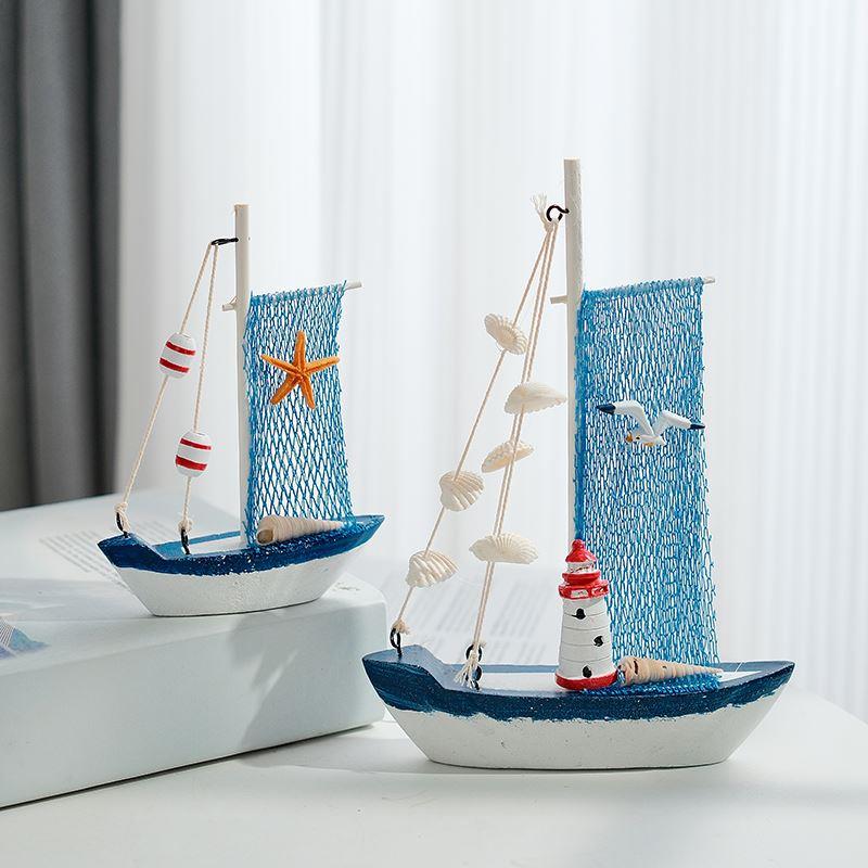 地中海创意家居装饰摆件木质做旧工艺帆船模型摆件装饰品木船小船