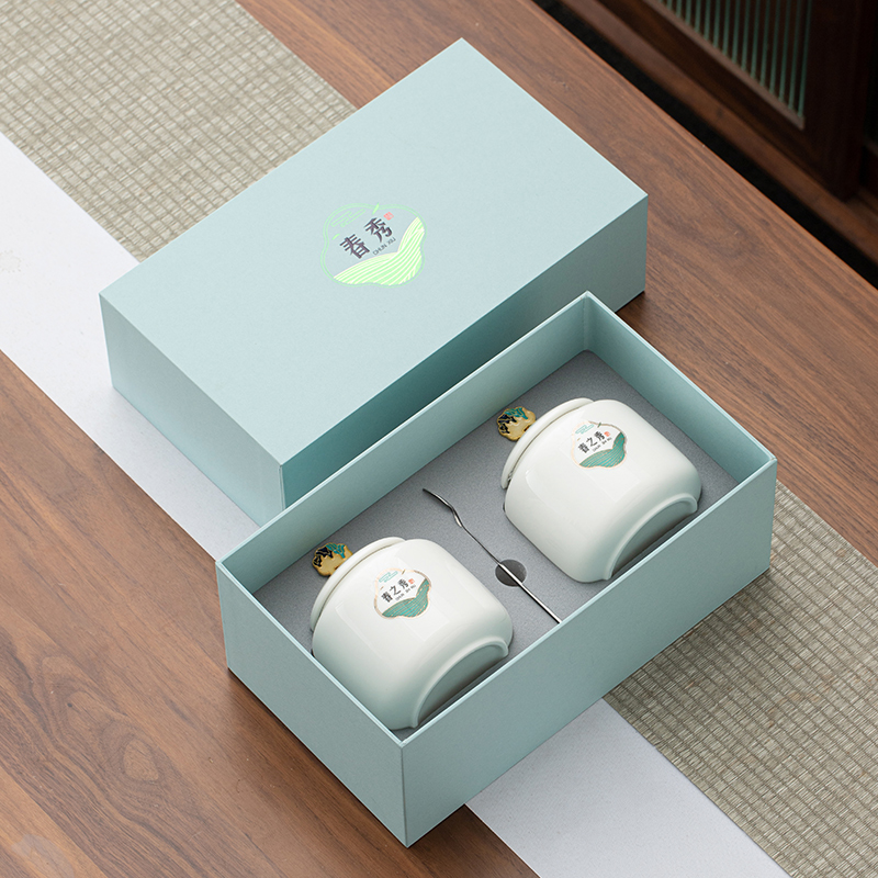 春茶明前龙井陶瓷茶叶罐茶叶盒绿茶空礼盒安吉白茶包装盒瓷罐定制