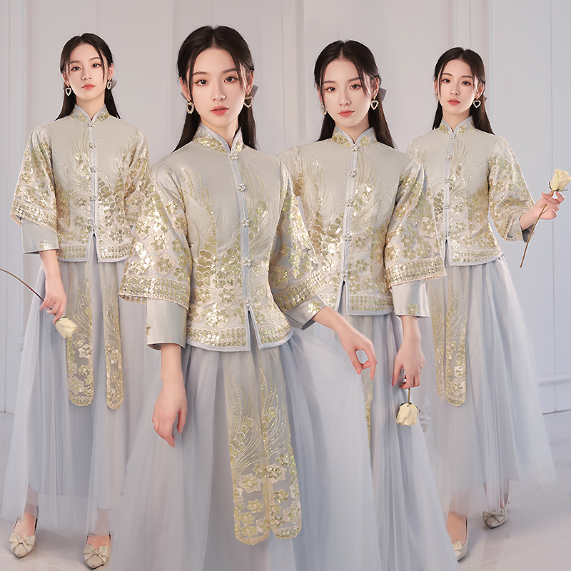 伴娘服2024中式灰色姐妹团中国风高级小众平时可穿秀禾礼服夏季
