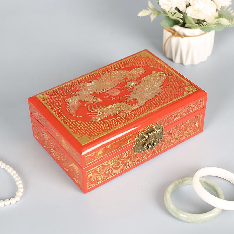 螺钿漆器首饰盒中国风木质高档耳饰品项链收纳盒中式带锁珠宝盒