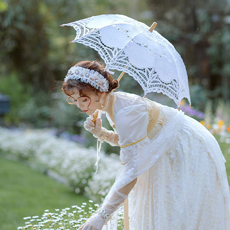 西式宫廷镜法式洛丽塔白色镂空洋伞民国风格摄影拍照新娘手拿道具