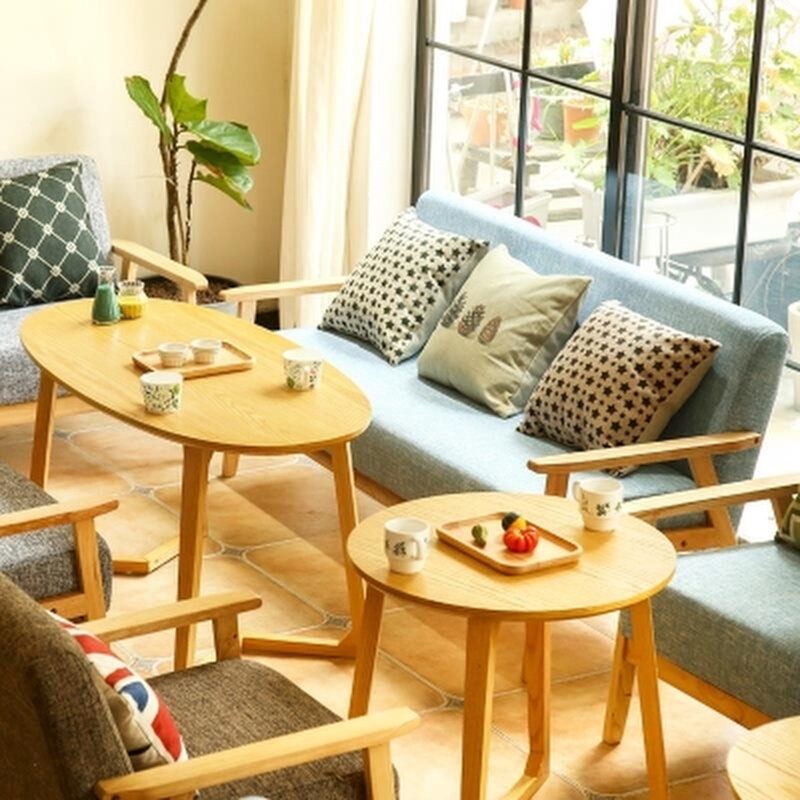 人沙发桌椅。西餐厅长三人服装店茶几休闲双方形北欧简约木办公室