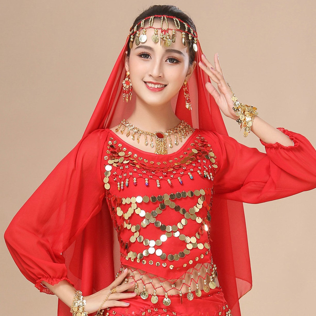 印度舞蹈表演出服女装成人民族舞秧歌舞新疆舞肚皮舞长袖衣服S65