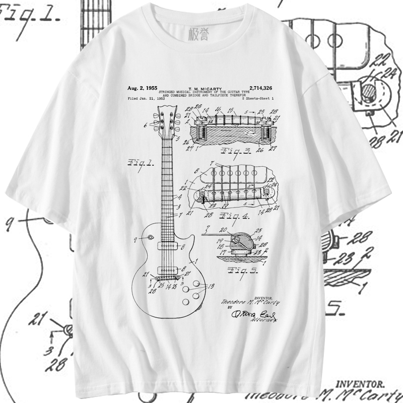 极誉美式复古吉他Guitar短袖T恤vintage摇滚乐队男女宽松ins潮