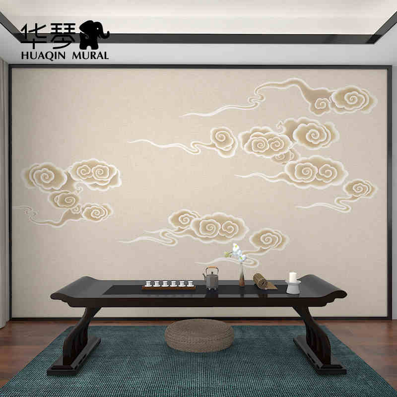 古风中式祥云电视背景墙壁画中国风壁纸客厅书房卧室茶室墙纸墙布