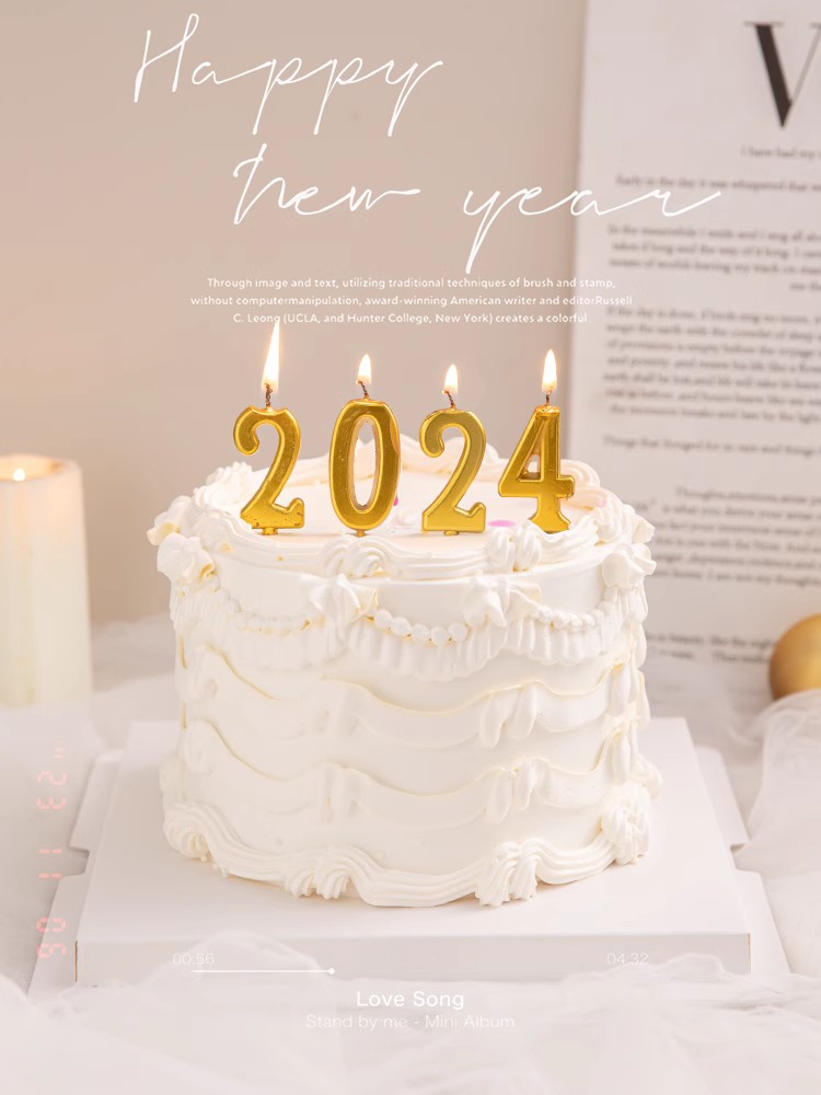 生日蛋糕装饰 2024跨年金色数字蜡烛儿童卡通甜品台惊喜派对装扮