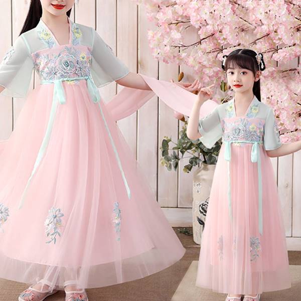 亲子装汉服母女童夏新款中国风薄款短袖儿童唐装超仙气古装连衣裙