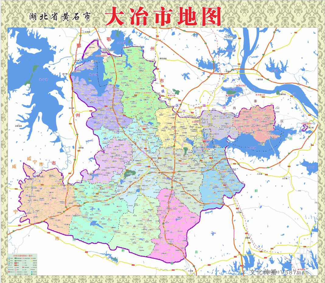 2022年6月湖北省咸宁市大冶市交通旅游行政乡镇村落分布地图