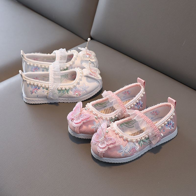 现货速发汉服鞋子女童夏季老北京儿童布鞋女宝搭配古装的2023中国