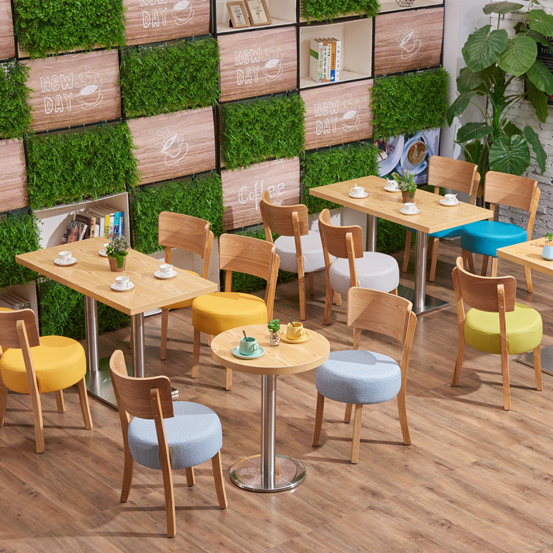 奶茶店桌椅组合咖啡厅小吃甜品汉堡快餐面馆食堂餐饮实木桌子椅子