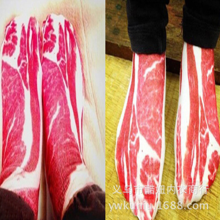 个性五花肉袜子创意猎奇猪肉色袜子生肉色男女款短袜船袜厂家直供