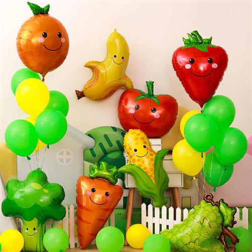 卡通水果蔬菜 草莓形状铝膜气球 儿童生日装饰 节日活动布置用品