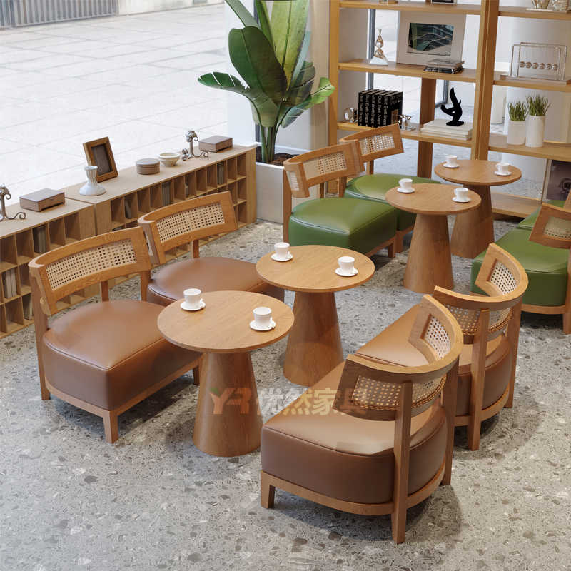 咖啡厅靠墙卡座沙发长条凳定制甜品小吃奶茶店休闲藤桌椅组合商用