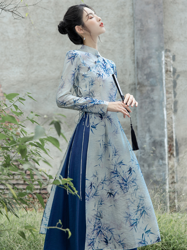 新中式奥黛旗袍茶服仙女禅意日常古琴汉服小个子茶艺师工作服套装