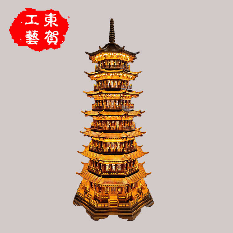 中国木雕挂件装饰品家居礼品寺庙榆木八角七层玲珑宝塔