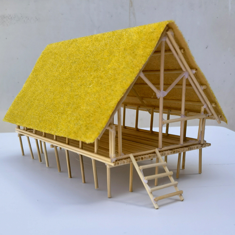 diy手工模型制作材料木冰糕棍冰棒棍条河姆渡人干杆栏式房屋建筑