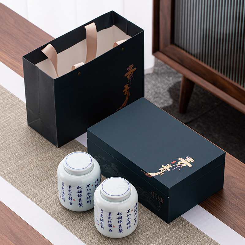 龙井春茶绿茶青瓷陶瓷茶叶罐礼盒包装空茶盒早春白茶大号瓷瓶定制