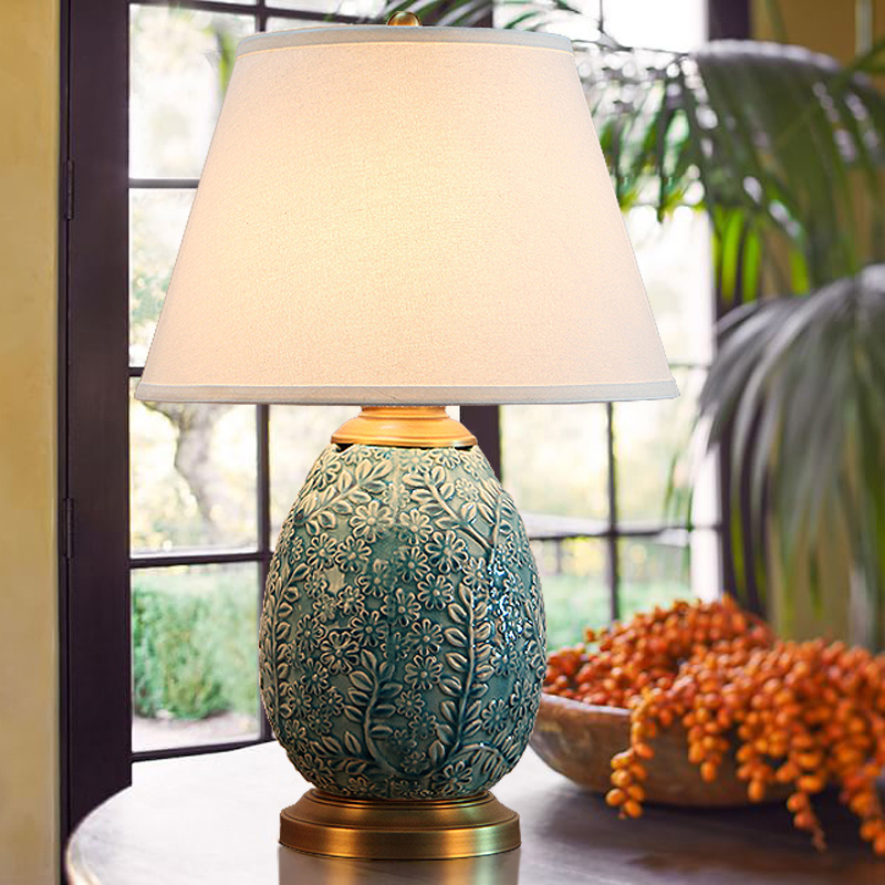 美式全铜陶瓷台灯卧室床头灯家用温馨装饰客厅中式欧式遥控台灯