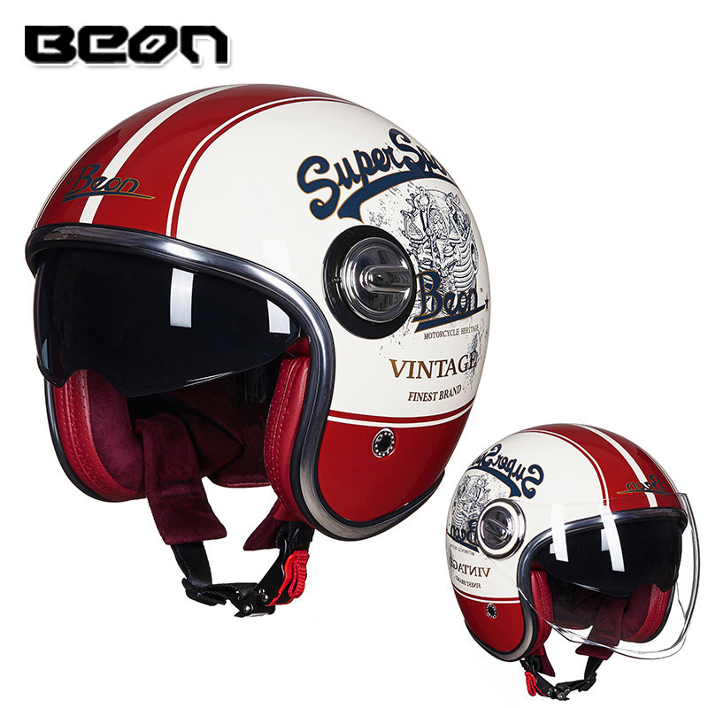 BEON哈雷复古头盔男女摩托车四季通用双镜片半盔电动车夏季3C认证