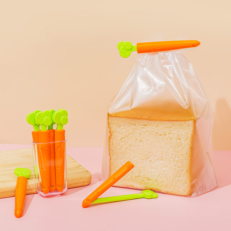 萝卜密封夹创意食品零食袋子封口夹5个装送冰箱贴收纳盒