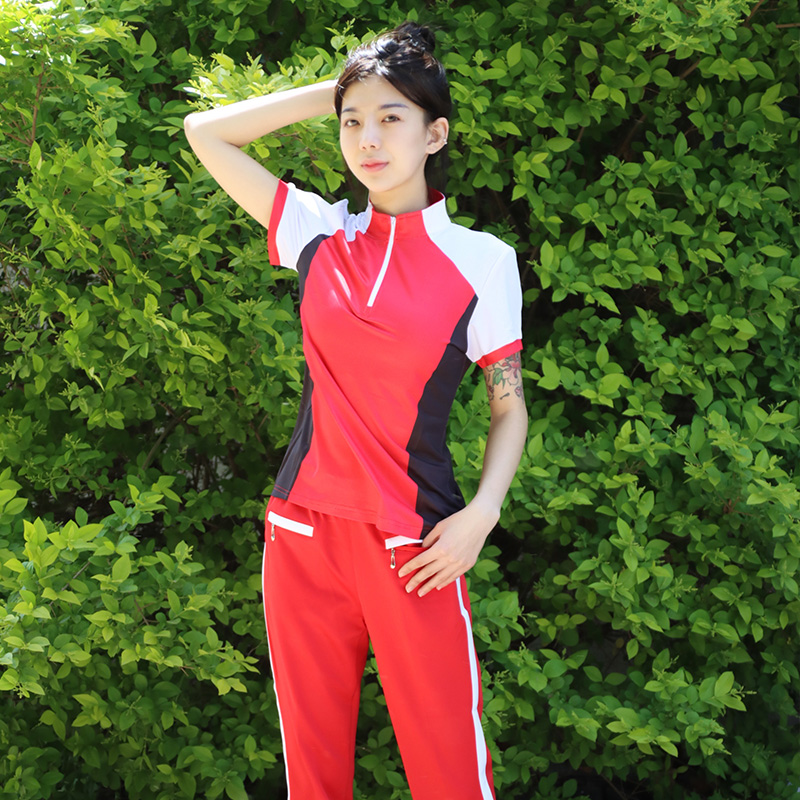 红安体育夏季新款佳木斯男女短袖衫运动休闲套装广场舞健身操赛服