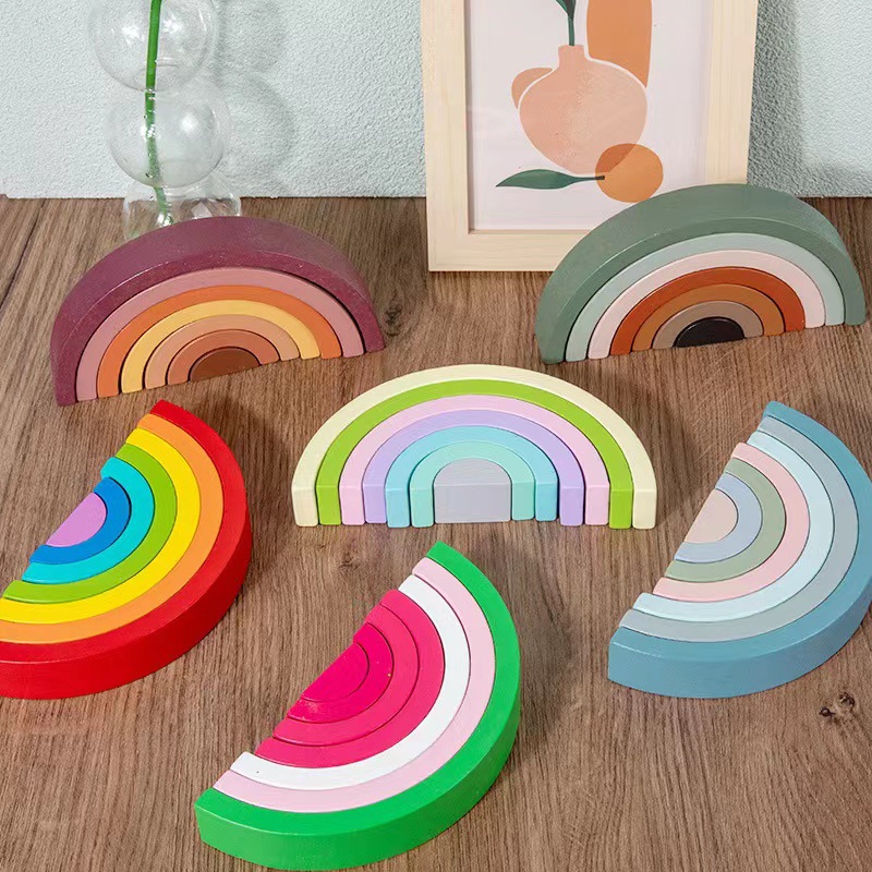 新品跨境彩虹积木0.23儿童益智拼搭叠叠乐玩具启蒙颜色认知摆件