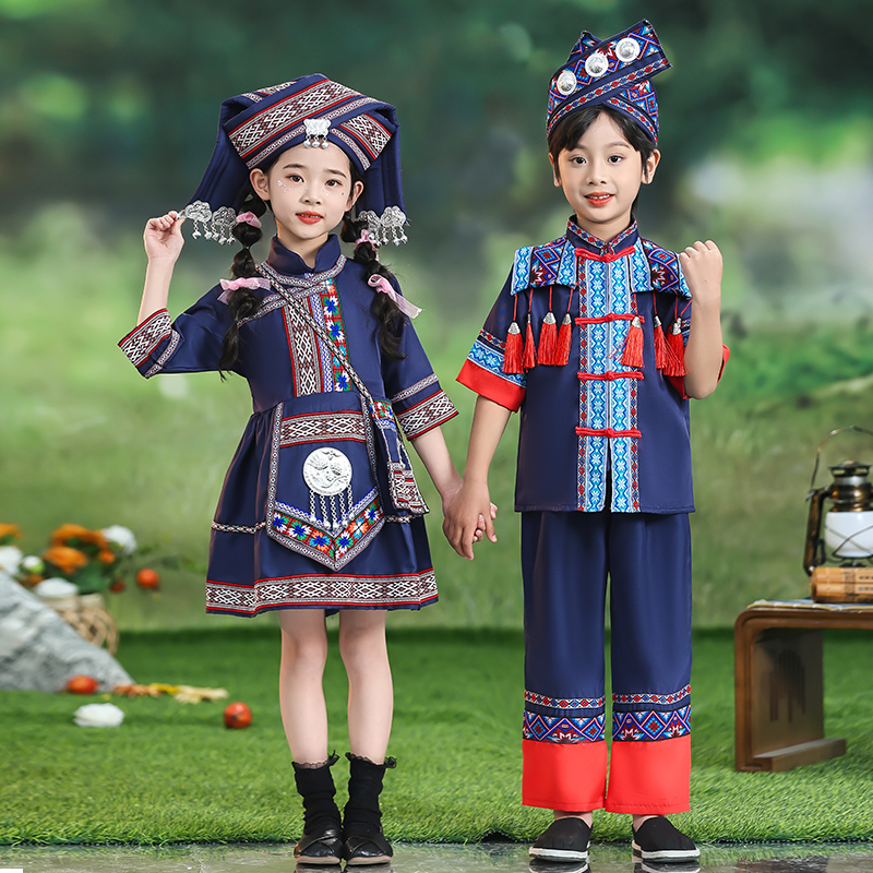 三月三民族服装儿童广西壮族少数民族男女童洛丽塔蓬蓬裙演出服饰