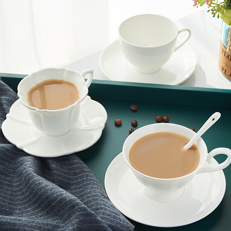 纯白骨瓷咖啡杯家用陶瓷简约欧式小奢华下午茶咖啡杯碟定印制logo