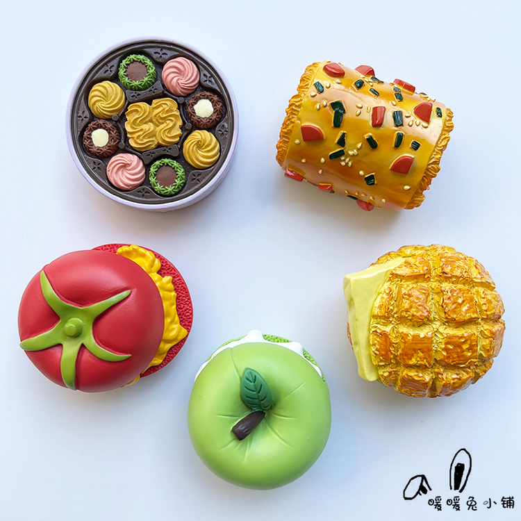 创意可爱卡通食玩曲奇饼干贝果菠萝包面包立体冰箱贴磁贴磁性贴